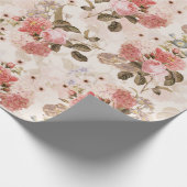 Antiek Nostalgische Redouté Rozen Patroon sepia Cadeaupapier (Hoek)