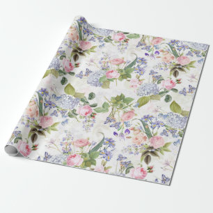 Antiek Nostalgische Redouté Rozen Patroon wit Cadeaupapier