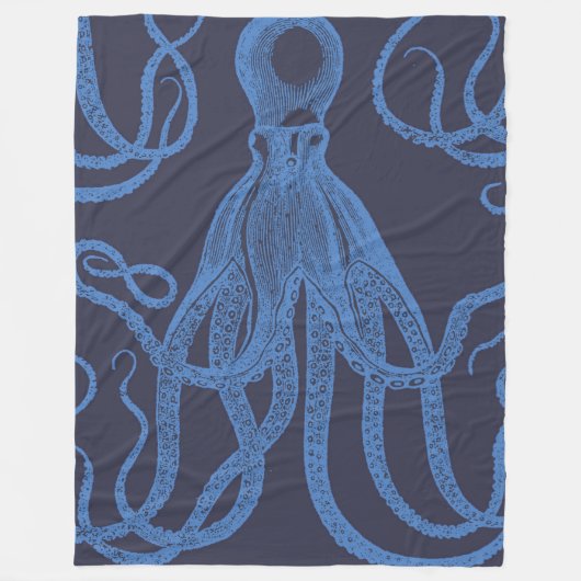 Antiek octopus blauw op blauw fleece deken (Voorkant)