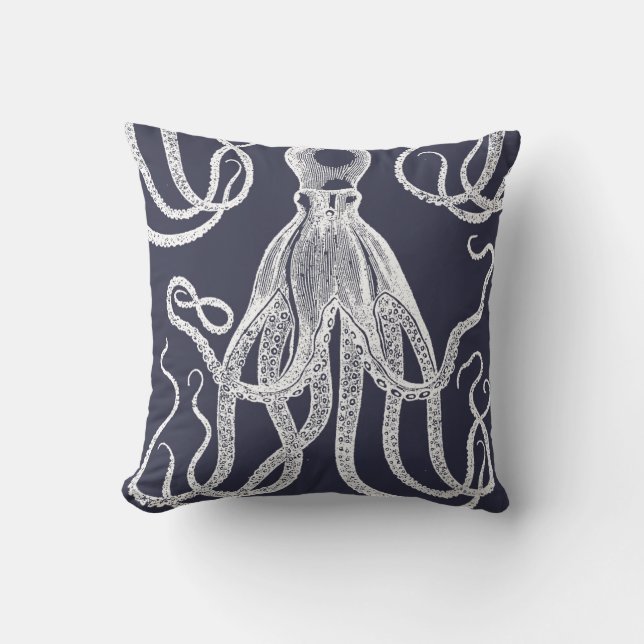 Antiek octopus op blauw kussen (Voorkant)