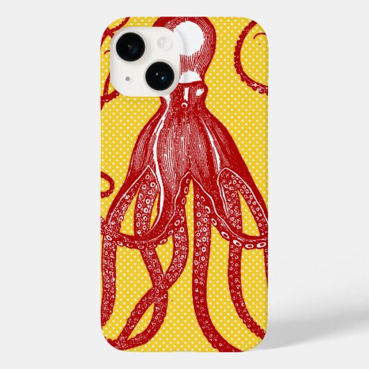 Antiek octopus op gele microdot Case-Mate iPhone case (Achterkant)