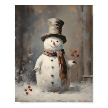Antiek olieverfschilderij van een sneeuwman met Pe