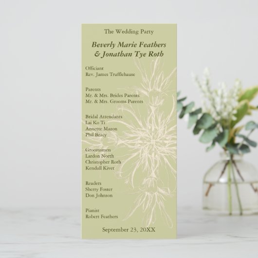 Antiek Olive Floral Wedding Programme Programma (Staand voorkant)