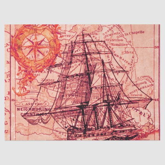 Antiek  ontleedkaart Faux Canvas afdrukken Tissuepapier (Voorkant)