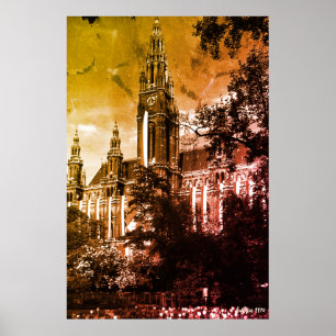 Antiek Oostenrijk Wenen Rathaus gemeentehuis Poster