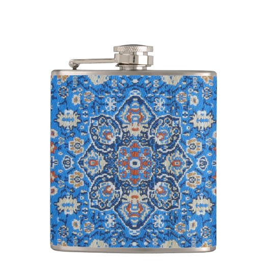 Antiek-oosterblauwTurks Perzisch tapijt Heupfles (Voorkant)