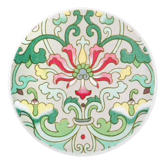 Antiek Oosterse Bloemen Keramische Knop (Voorkant)