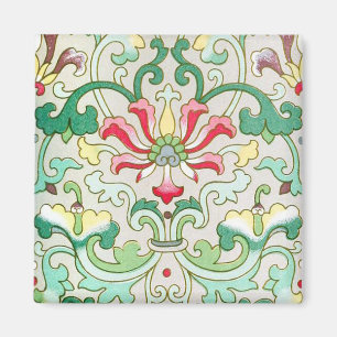 Antiek oosterse bloemmotief blauwgroen rode crème magneet