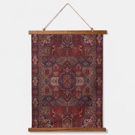 Antiek oosterse scharlaken rood perzisch tabriz ta hangend wandkleed (Voorkant)