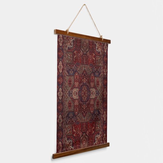 Antiek oosterse scharlaken rood perzisch tabriz ta hangend wandkleed (Gebogen)