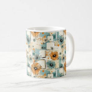 Antiek Oranje Blauwe Botanische Bloem Crème Koffiemok