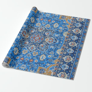 Antiek Oriëntaals Blauw Turks Perzisch Tapijt Vloe Cadeaupapier