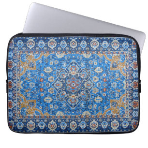 Antiek Oriëntaals Blauw Turks Perzisch Tapijt Vloe Laptop Sleeve