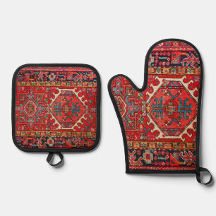 Antiek Oriëntaals Turks Perzisch Tapijt Ovenwant & Pannenlap Set