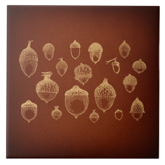 Antiek orn Kunst geïllustreerde  eikels Tegeltje (Voorkant)