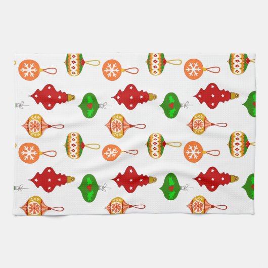 Antiek Ornament Patroon in Rood, Groen en Wit Theedoek (Horizontaal)