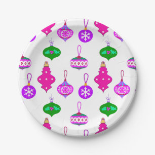Antiek Ornament Patroon in Roze, Violet en Blauwgr Papieren Bordje