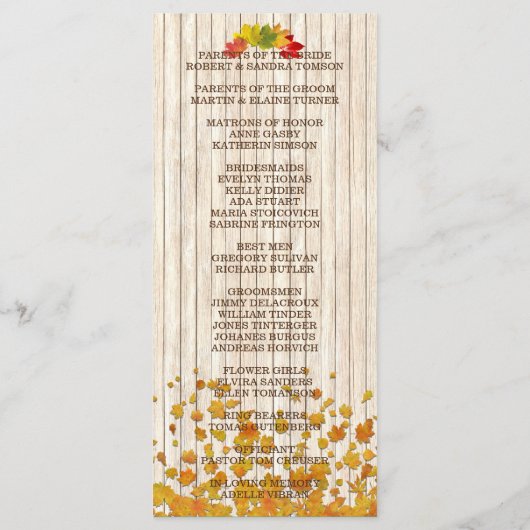 Antiek Oud Houten Herfst Bruiloftsprogramma Op Maa Programma (Achterkant)