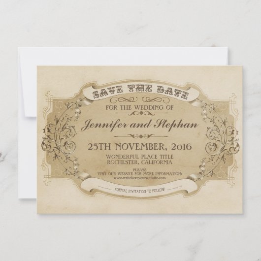 antiek Oud Sla de datumkaart op Save The Date (Voorkant)