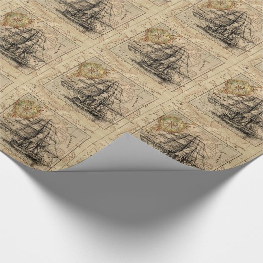 Antiek Oude Generaal Frankrijk Kaart & Schip Cadeaupapier (Hoek)
