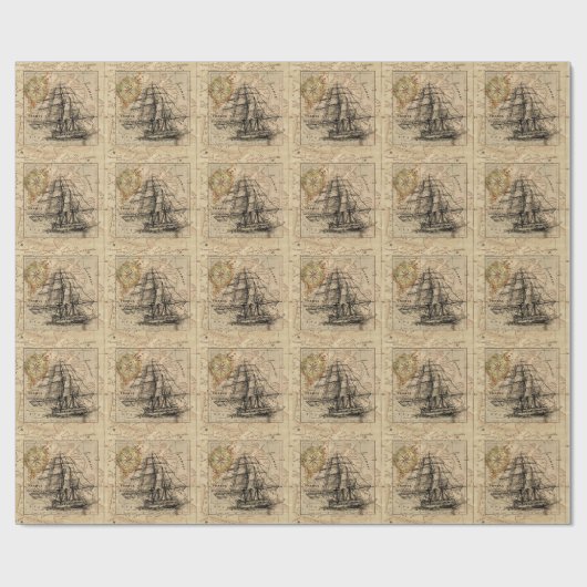 Antiek Oude Generaal Frankrijk Kaart & Schip Cadeaupapier (Vlak)