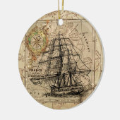 Antiek Oude Generaal Frankrijk Kaart & Schip Keramisch Ornament (Links)
