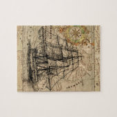 Antiek Oude Generaal Frankrijk Kaart & Schip Legpuzzel (Horizontaal)