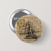 Antiek Oude Generaal Frankrijk Kaart & Schip Ronde Button 5,7 Cm (Voorkant /achterkant)