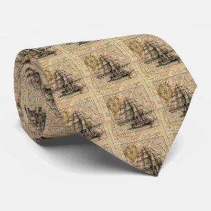 Antiek Oude Generaal Frankrijk Kaart & Schip Stropdas