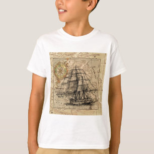 Antiek Oude Generaal Frankrijk Kaart & Schip T-shirt