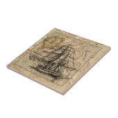 Antiek Oude Generaal Frankrijk Kaart & Schip Tegeltje (Zijkant)