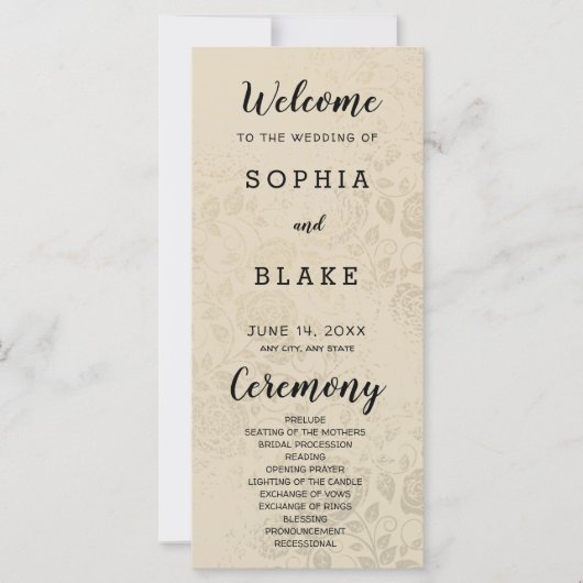 Antiek oude gouden Rozen bruiloft programma (Voorkant)