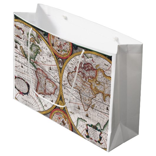 Antiek oude kaart geïnspireerd (12) groot cadeauzakje (Voorkant Gekanteld)