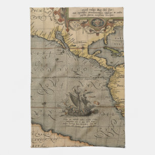 Antiek oude kaart geïnspireerd (14) Bagagelabel Theedoek