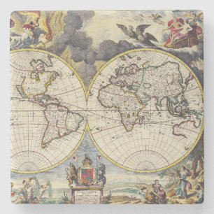 Antiek oude kaart geïnspireerd (4) stenen onderzetter