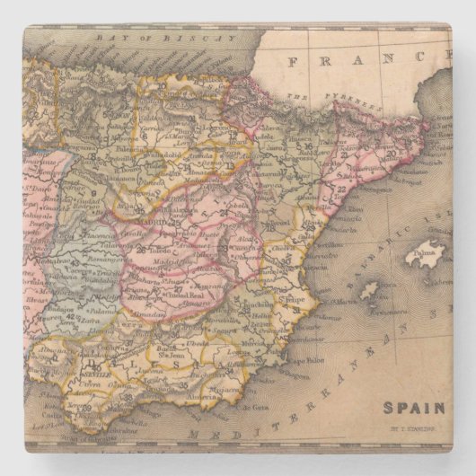 Antiek oude kaart geïnspireerd (5) stenen onderzetter (Voorkant)