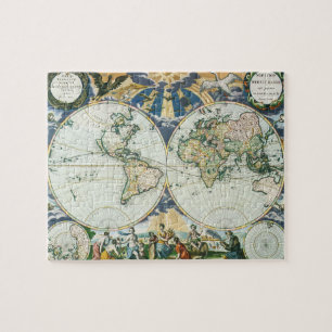 Antiek Oude Wereldkaart, 1666 door Pieter Goos Legpuzzel