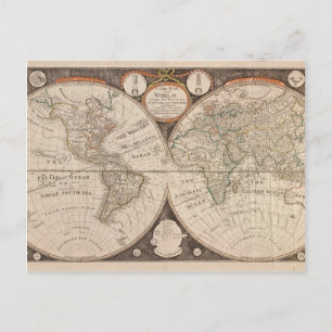 Antiek oude Wereldkaart 1799 Briefkaart