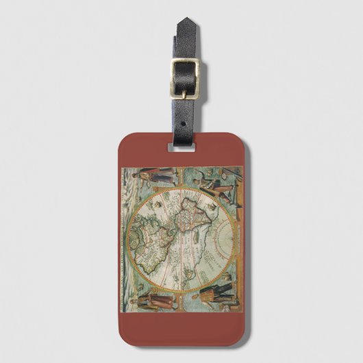 Antiek Oude Wereldkaart Amerika, Theodor de Bry Bagagelabel (Voorkant (verticaal))