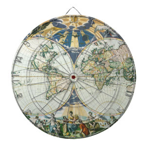 Antiek Oude Wereldkaart door Pieter Goos, 1666 Dartbord