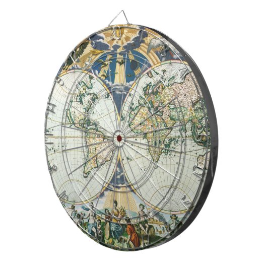 Antiek Oude Wereldkaart door Pieter Goos, 1666 Dartbord (Voorkant Rechts)