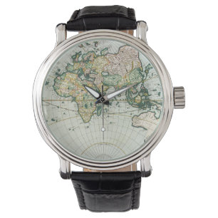  Antiek Oude Wereldkaart door Pieter Goos, 1666 Horloge