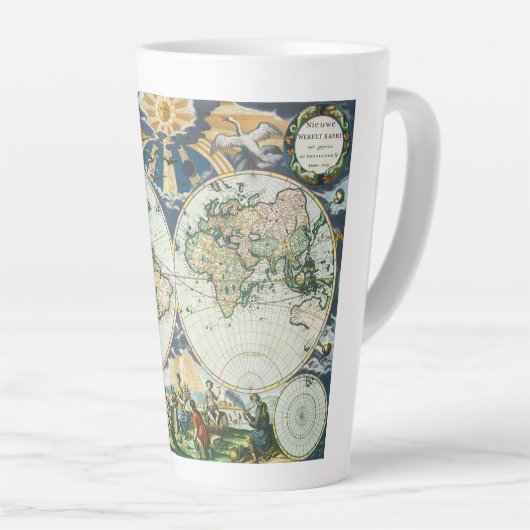  Antiek Oude Wereldkaart door Pieter Goos, 1666 Latte Mok (Rechterhoek)