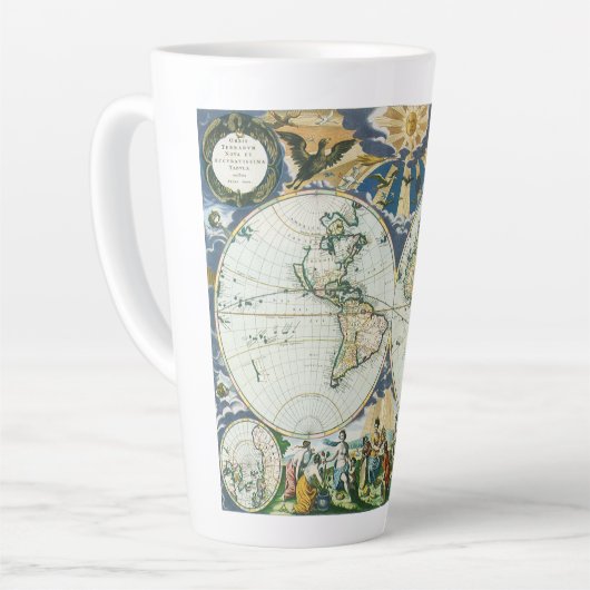  Antiek Oude Wereldkaart door Pieter Goos, 1666 Latte Mok (Linkerhoek)