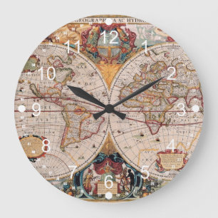  Antiek, oude Wereldkaart, ontwerp met flauwte afd Grote Klok