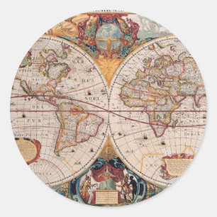  Antiek, oude Wereldkaart, ontwerp met flauwte afd Ronde Sticker