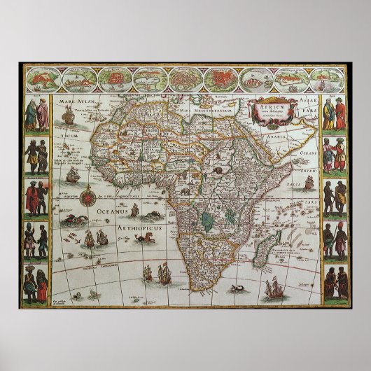 Antiek Oude Wereldkaart van Afrika, c. 1635 Poster (Voorkant)