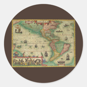 Antiek Oude Wereldkaart van Amerika door Hondius Ronde Sticker