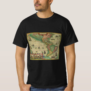 Antiek Oude Wereldkaart van Amerika door Hondius T-shirt