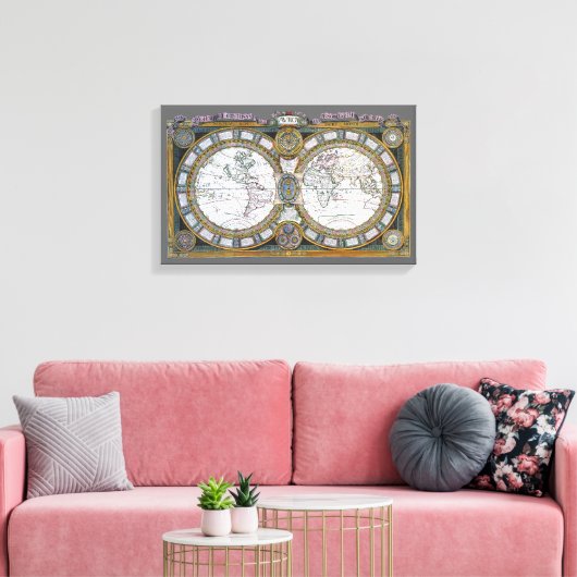 Antiek oude Wereldkaart van Claude Auguste Berey Canvas Afdruk (Insitu (Woonkamer))